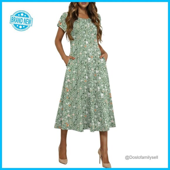 Dresses & Skirts - Flowy Midi Sundress Petal Sleeve A-Line Bohemian Casual Elegant Summer Dress